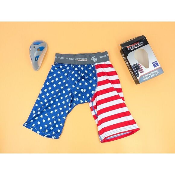 Shock Doctor Sport Compression Short with Cup Adults Small American Flag USA - Picture 1 of 14